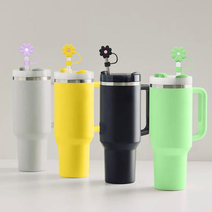 Flower Straw Covers Toppers for Stanley Cups 30&40 Oz Tumbler with Handle Accessories 4PCS Silicone Straw Caps Reusable Straws Tips Protectors for Stanley Cup 10mm 0.4in Straws,Off White