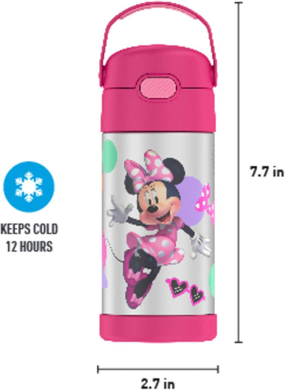 THERMOS FUNTAINER Water Bottle with Straw - 12 Ounce - Kids Stainless Steel Vacuum Insulated Water Bottle with Lid, Bluey - Colors A