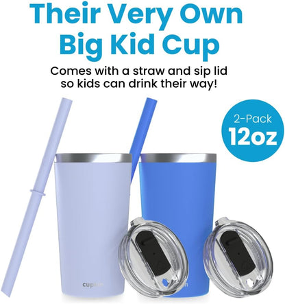 CUPKIN Stainless Steel Insulated Tumbler with Lid and Straw, 20 oz Stainless Steel Cups, Set of 2 Travel Coffee Mug for Adults, Iced Coffee Cup with Lid, Tumbler for Travel (Coral + Yellow)