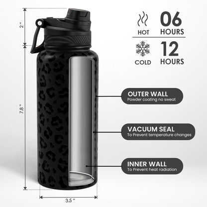 SANDJEST Pickleball Stainless Steel Water Bottle with Strap 32oz, Insulated Bottles with Straw and Spout Lid for Gym Sports Travel Outdoor, Gifts for Women Girls Birthday Christmas