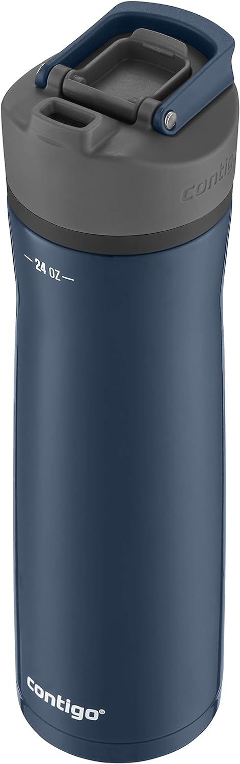 Contigo Cortland Chill 2.0 Vacuum-Insulated Stainless Steel Water Bottle, Spill-Proof Sip Technology, Interchangeable Lid, 24oz, Steel/Licorice, Perfect for Fitness Travel Everyday Use