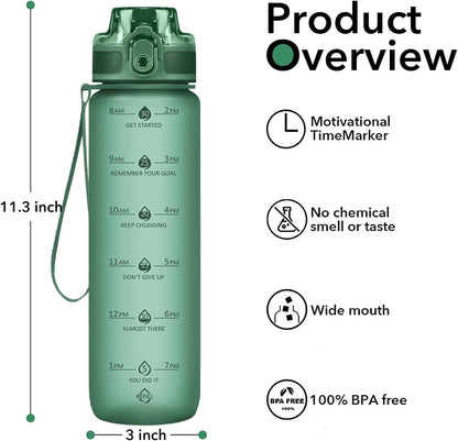 32oz Water Bottle with Time Marker, Motivational Drinking Bottle with Strap, BPA-Free Leak-Proof, Encouraging Water Bottle Time to Drink Water for Gym School Office Travel