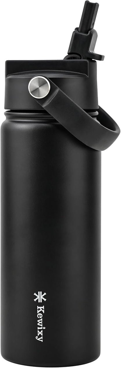 KEWIXY Kids Water Bottle for School, Easy Slide Lid, Leak Proof, Keep Cold 24H, Vacuum Insulated Tumbler, Metal Stainless Steel with Straw and Handle, for Boys&Girls (18OZ, Candy Pink)