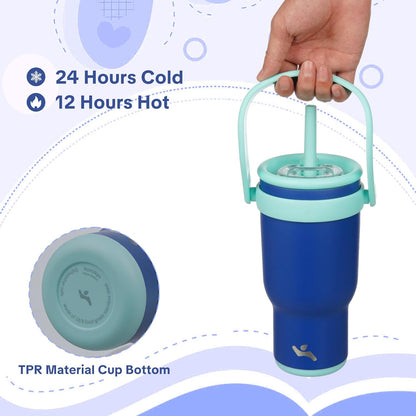 Konokyo 30 oz Tumbler with Side Handle, Insulated Water Bottle with Straw and 2 in 1 Lid, Stainless Steel Cup Travel Coffee Mug for Sports Office Gym,Purple