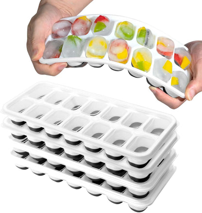 3 Pack Ice Cube Trays with Lid for Freezer, Flexible Silicone Bottom for Easy Release, Stackable Space-Saving Ice Molds, 1.2" Cubes Color-Coded (2 Green 1 Blue) for Juice, Coffee & Cocktails, BPA Free