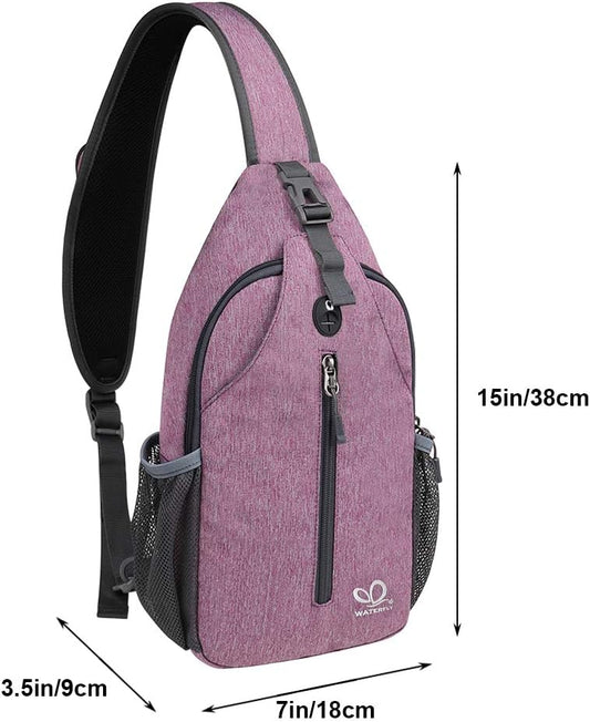 WATERFLY Crossbody Sling Backpack Sling Bag Travel Hiking Chest Bag Daypack (Black)