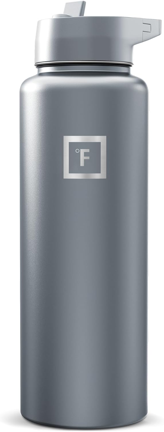 IRON °FLASK Camping & Hiking Hydration Flask with Straw, Wide Mouth Insulated Stainless Steel Sports Water Bottle - 40 oz Midnight Black