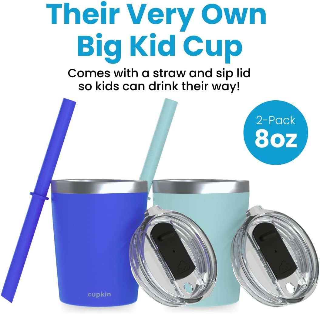 CUPKIN Stainless Steel Insulated Tumbler with Lid and Straw, 20 oz Stainless Steel Cups, Set of 2 Travel Coffee Mug for Adults, Iced Coffee Cup with Lid, Tumbler for Travel (Coral + Yellow)