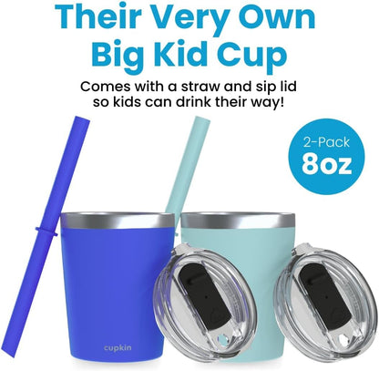 CUPKIN Stainless Steel Insulated Tumbler with Lid and Straw, 20 oz Stainless Steel Cups, Set of 2 Travel Coffee Mug for Adults, Iced Coffee Cup with Lid, Tumbler for Travel (Coral + Yellow)