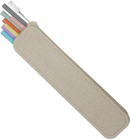Reusable Straw with Case - Dishwasher Safe ECO-Friendly BPA Free Travel Straws with Case, 9 Inch Extra Long,Flexible Silicone Smoothie Straws with Cleaning Brush (Multicolor)