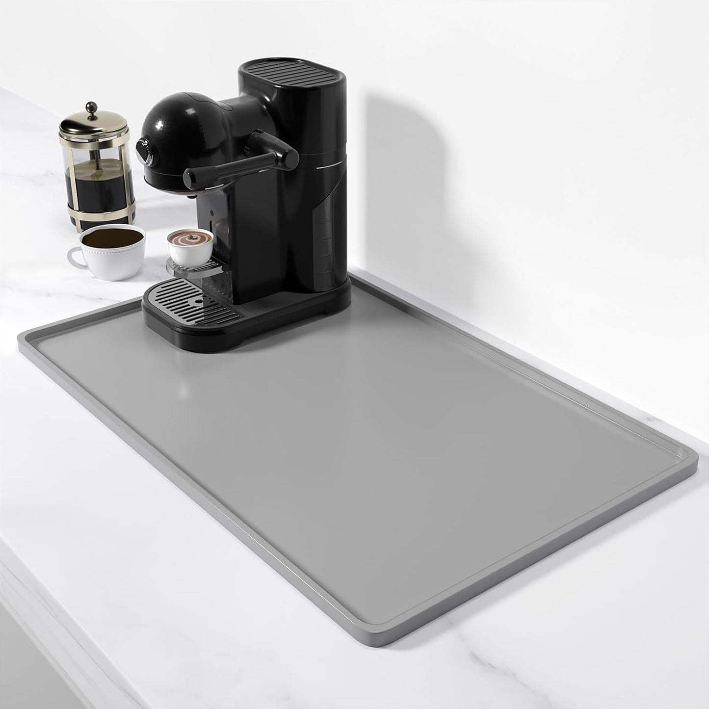 Rnivvi Silicone Coffee Mat, 16" x 24" Waterproof Raised Edge Coffee Bar Mats for Espresso Machine Station Accessories, Heat Resistant Detachable Dish Drying Pad for Kitchen Counter, Dish Rack, Green