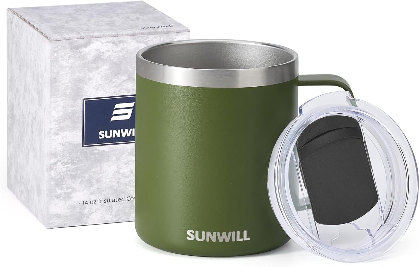 SUNWILL Travel Coffee Mug with Lid, Insulated Tumbler with Handle, 14 oz Stainless Steel Cup for Ice, Water, Tea, Rose Gold