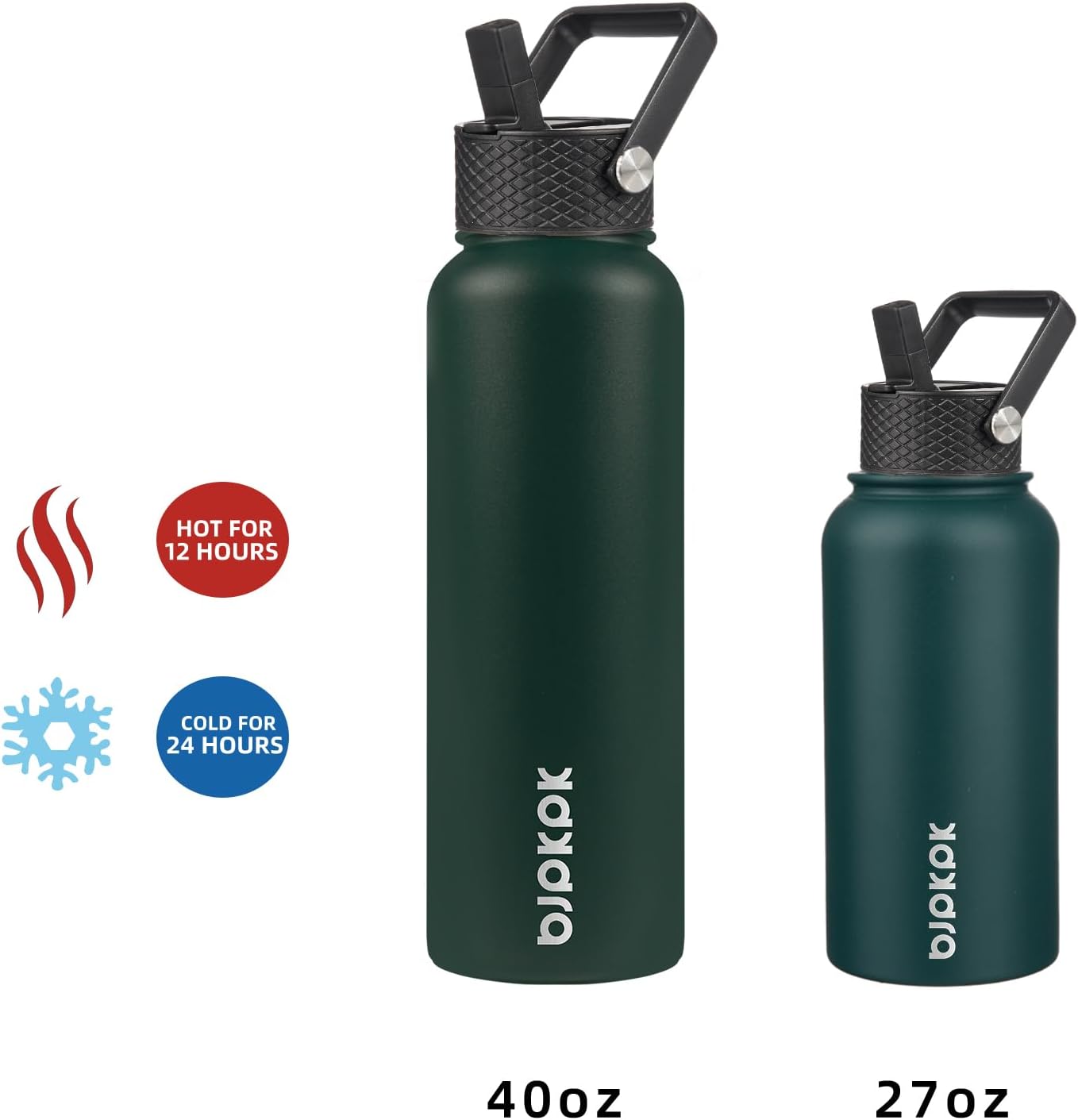 BJPKPK Insulated Water Bottles with Straw Lid, 40oz Stainless Steel Water Bottles with 3 Lids, BPA Free Leakproof Thermo, Tumblers, Cups for Sports, Gym- Midnight - Colors B
