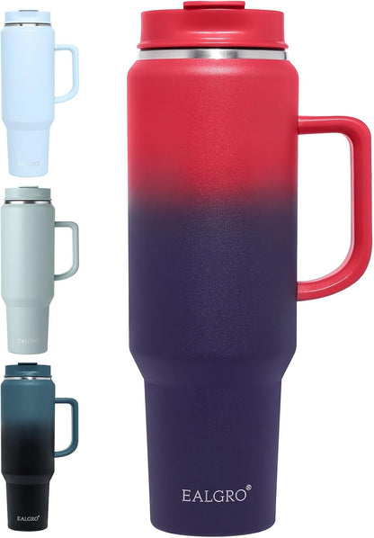 EALGRO 50 oz Tumbler with Handle, Insulated Tumblers with Lid and Straw, Large Metal Sports Water Bottle Jug, Thermal Stainless Steel Travel Coffee Mug Cup, Black