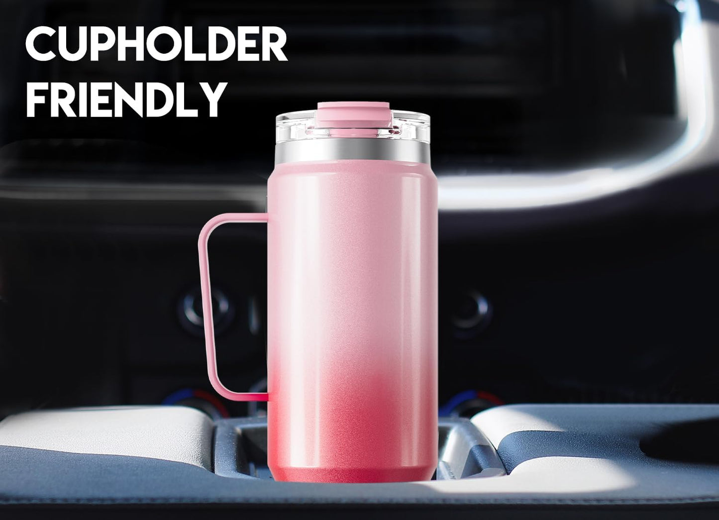 Meoky 32oz Tumbler with Handle, Stainless Steel Travel Mug with 2-in-1 Straw and Sip Lid, Vacuum Insulated Coffee Mug, 100% Leak Proof, Keeps Cold for 24 Hours or Hot for 8 Hours (Sky)