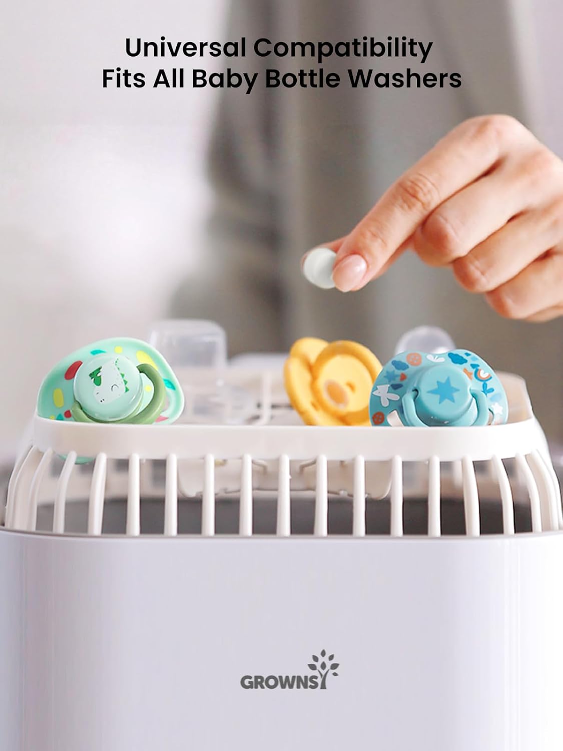 GROWNSY Bottle Washer Detergent Tablets, Plant-Based Enzyme Formula, Removes Milk Residue & Odor, Safe for Baby Bottles & Pump Parts, Compatible with All Bottle Washers, Unscented, 150 Count