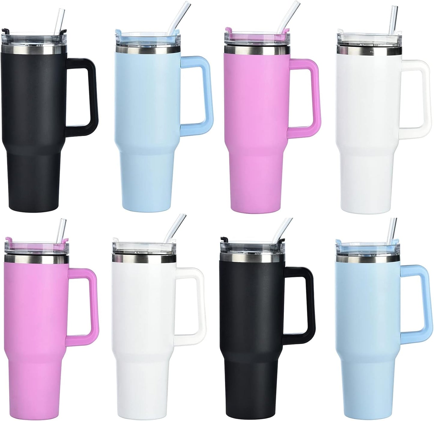 ALINK 8 Pack Replacement Glass Straws for Stanley 40 oz 30 oz Tumbler, 12 in Long Reusable Clear Straws for Stanley Cup Accessories, Half Gallon Bottle, Plus 2 Cleaning Brush