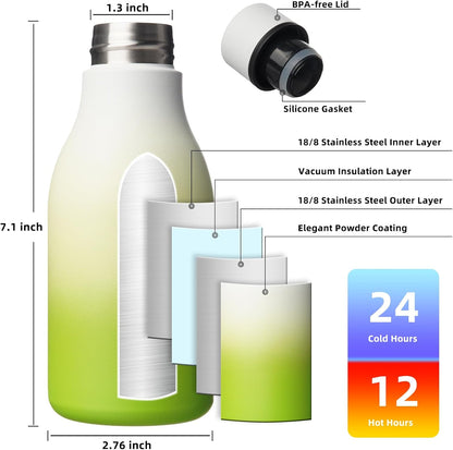 BJPKPK Insulated Water Bottles, 18 oz Stainless Steel Metal Water Bottle with Strap, BPA Free Leak Proof Jugs, Mugs, Flasks, Reusable Thermal Flasks for Sports & Travel, Black - Colors B
