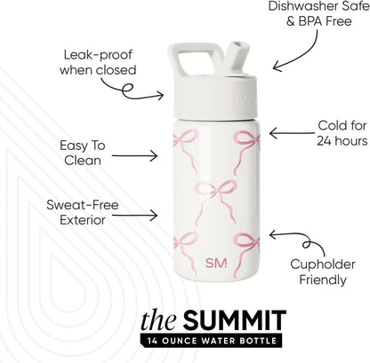 Simple Modern Kids Water Bottle with Straw Lid | 14oz Insulated Stainless Steel Kids Tumbler & Spill Proof Toddler Cup for School, Girls, Boys | Summit | Chloe Floral - Colors B
