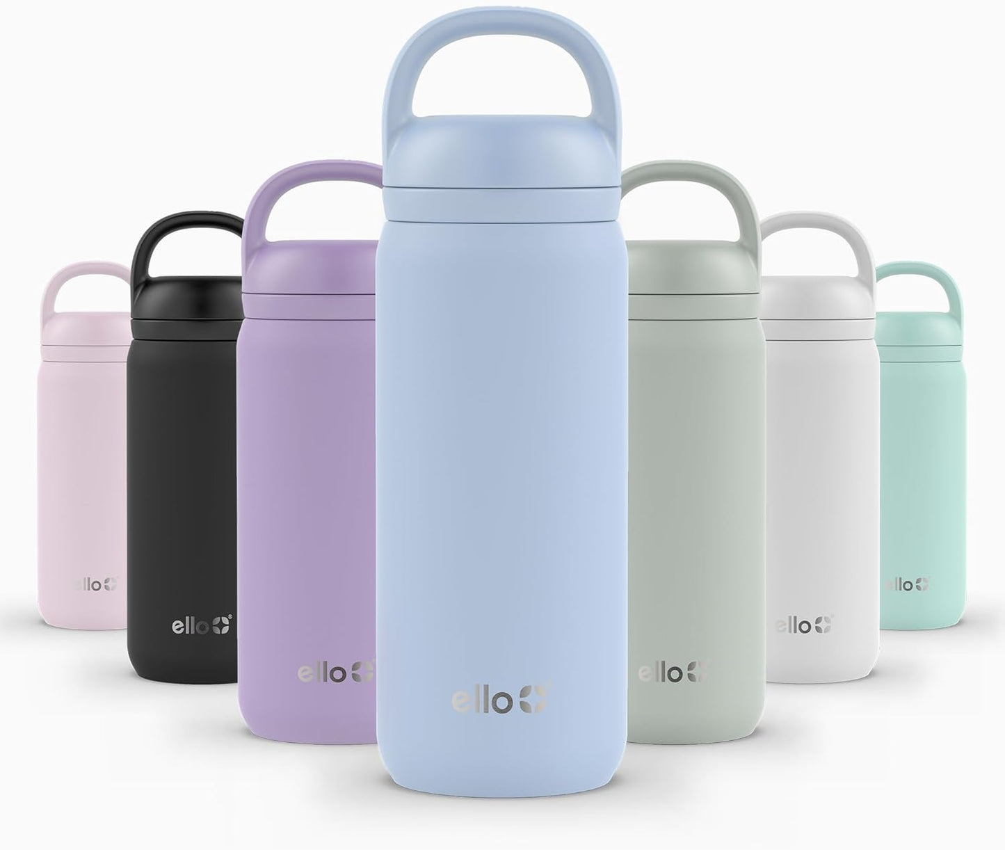 Ello Cooper 22oz Stainless Steel Water Bottle with Straw and Carry Handle, Double Walled and Vacuum Insulated Metal, Leak Proof Locking Lid with Soft Silicone Spout, Reusable, BPA Free, Lilac