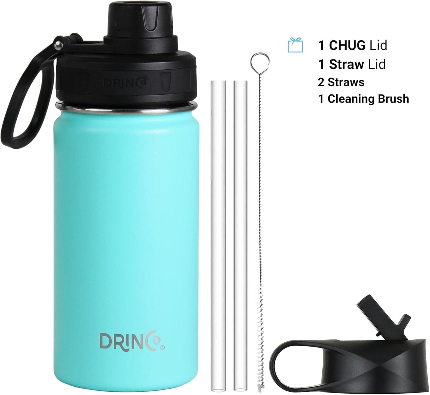 Drinco Stainless Steel Water Bottle Spout Lid Vacuum Insulated Double Wall Water Bottle Wide Mouth (40oz 32oz 22oz 18oz 14oz) Leak Proof Keep Cold Sport Camping Hiking (22 oz, 22oz Black)