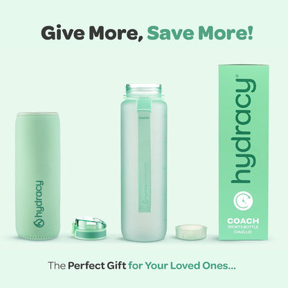 Hydracy Water Bottle with Time Marker -Large BPA Free Water Bottle & No Sweat Sleeve -Leak Proof Gym Bottle with Times to Drink - Ideal for Fitness Sports & Outdoors