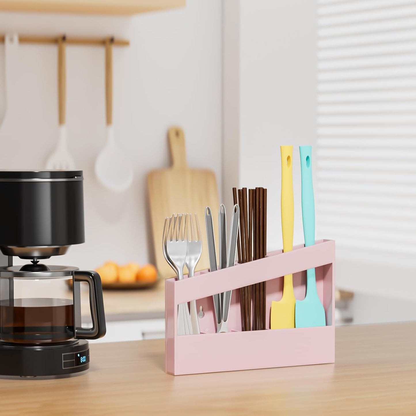 Acrylic Straw Holder for Cabinet - 9.5 Inch Clear Reusable Straw Organizer Dispenser with Ultra Sticky Adhesive Tapes, Slanted Kitchen Accessories Container Cupboard Door Mounted