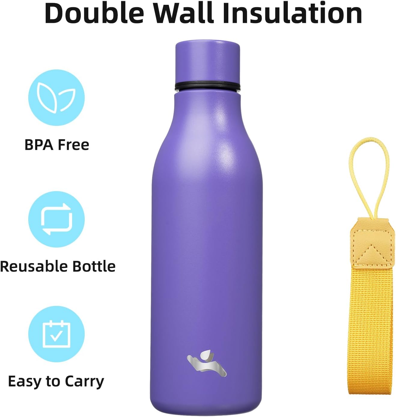 Konokyo Insulated Water Bottle with Strap,18 oz Double Wall Stainless Steel Vacuum Bottles Metal Water Flask,Macaron Green - Colors A