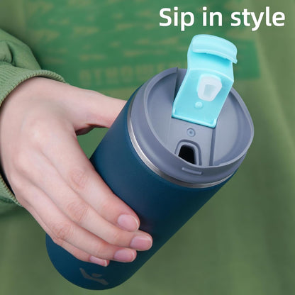 Konokyo Tumbler with Lid, 16 oz Travel Coffee Mug Double Wall Vacuum Stainless Steel Thermal Metal Cup Insulated Water Bottle,Navy Blue