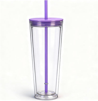 24oz Tumbler with Lid and Straw, Leak Proof and Double Wall Insulated Reusable Plastic Cups,Travel Reusable Iced Coffee Cup (1, Pink)