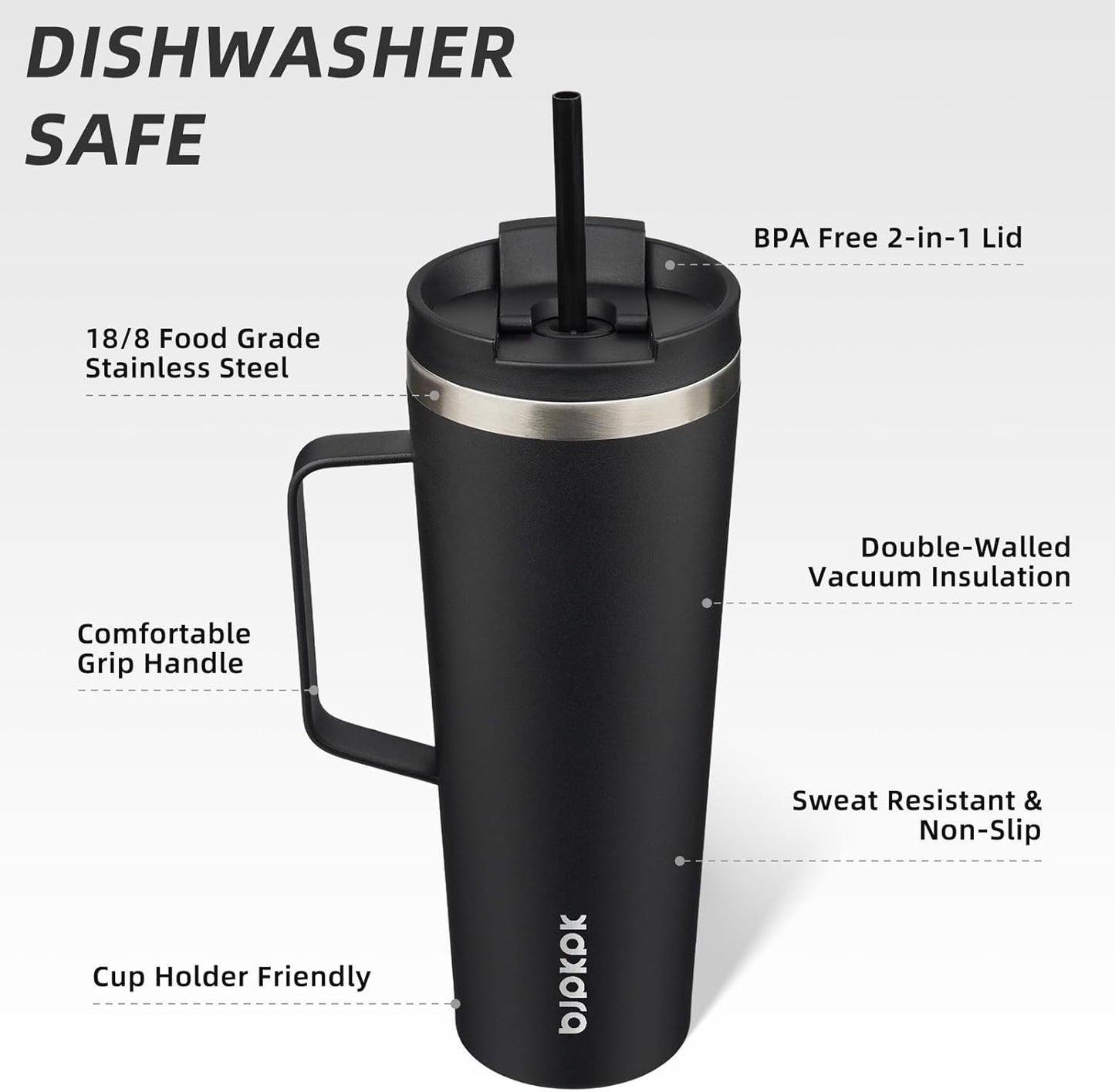 BJPKPK Insulated Tumbler with Handle, 18oz Insulated Tumblers with Lid and Straw, Stainless Steel Metal Water Bottles, Coffee Travel Mugs, Cups, Marshmallow