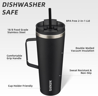 BJPKPK Insulated Tumbler with Handle, 18oz Insulated Tumblers with Lid and Straw, Stainless Steel Metal Water Bottles, Coffee Travel Mugs, Cups, Marshmallow
