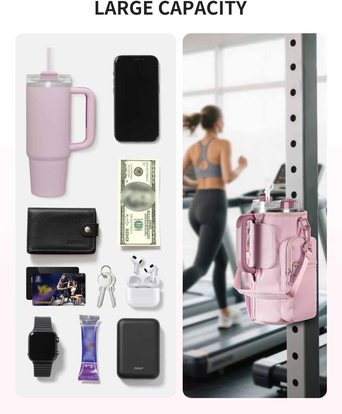 sportsnew Magnetic Gym Bag for Women Men, Crossbody Insulated Cup Sleeve Water Bottle Carrier Holder with Strap for 40oz Tumbler with Handle, 4 Built-in Magnets Small Gym Bag for Workout, Walking