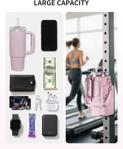 sportsnew Magnetic Gym Bag for Women Men, Crossbody Insulated Cup Sleeve Water Bottle Carrier Holder with Strap for 40oz Tumbler with Handle, 4 Built-in Magnets Small Gym Bag for Workout, Walking