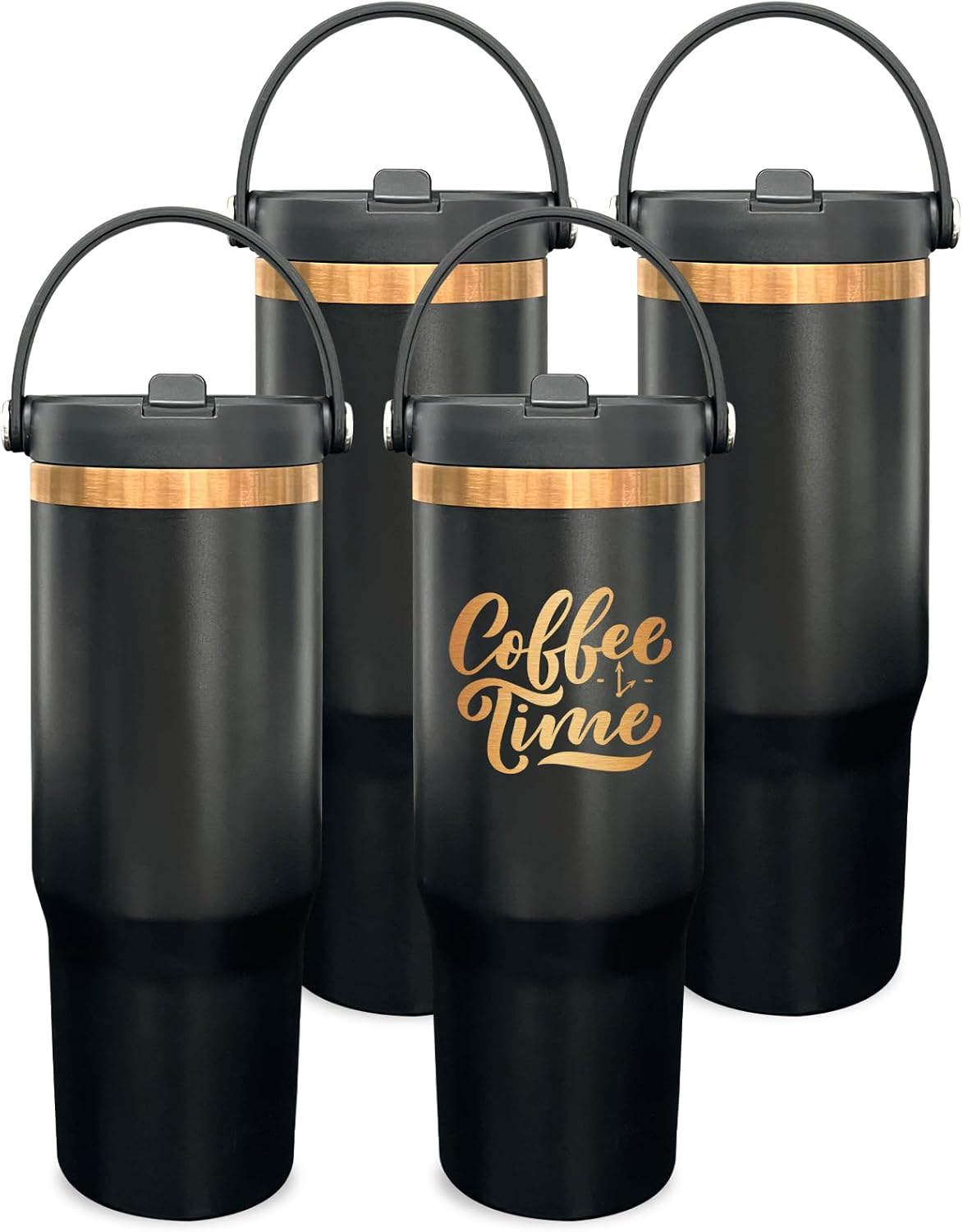 30 oz Tumbler Bulk with Handle and Straw, Vacuum Insulated Tumblers with Flip Straw and Top Handle, Leakproof Powder Coated Tumbler, Stainless Steel Travel Mug for Coffee (Black, 1 Pack)