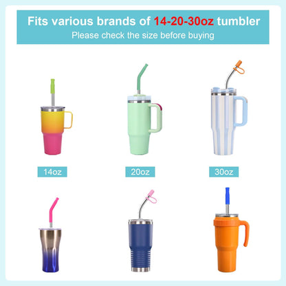 Reusable Stainless Steel Straws Set 6 PCS with 6 Silicone Tips, 2 Straw Brush, 1 Storage Case, Different Sizes of Metal Straws Reusable, Suitable for 14, 20, 30 oz Cups Tumbler, for Hot/Cold Drinks