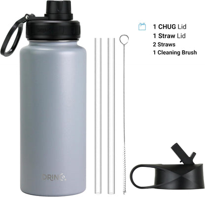 Drinco Stainless Steel Water Bottle Spout Lid Vacuum Insulated Double Wall Water Bottle Wide Mouth (40oz 32oz 22oz 18oz 14oz) Leak Proof Keep Cold Sport Camping Hiking (22 oz, 22oz Black)