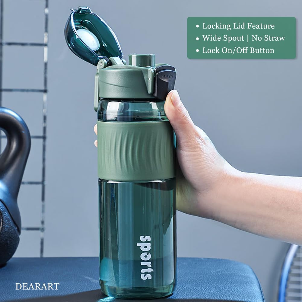 DEARART 24oz Water Bottles with Buckle, 100% Leakproof Anti Slip Silicone Bottle, No Straw Clear Bottle Easy Clean, Suit Sport Office School Travel Gym Yoga for Women Men, Dark Cyan