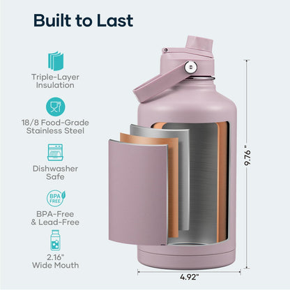BUZIO 40oz Insulated Water Bottle, Triple Wall Vacuum Stainless Steel Water Flask with 2 lids, Lead-Free BPA-Free Straw Lid Sports Canteen Jug, Cold 48H & Hot 24H- Black - Colors A