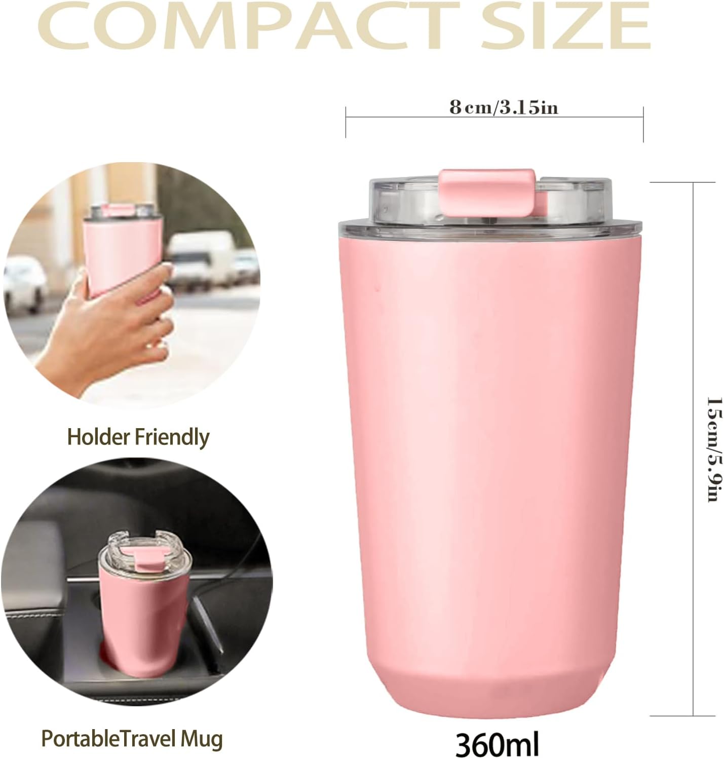 DEQIANG Travel Coffee Cup, Coffee Cup Travel with Lid, Insulated Coffee Mug for Hot & Cold Beverages, Great Gift Choice for Coffee Lovers, Office Workers, Hikers & Commuters (Black, 8.5 oz)