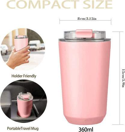 DEQIANG Travel Coffee Cup, Coffee Cup Travel with Lid, Insulated Coffee Mug for Hot & Cold Beverages, Great Gift Choice for Coffee Lovers, Office Workers, Hikers & Commuters (Black, 8.5 oz)