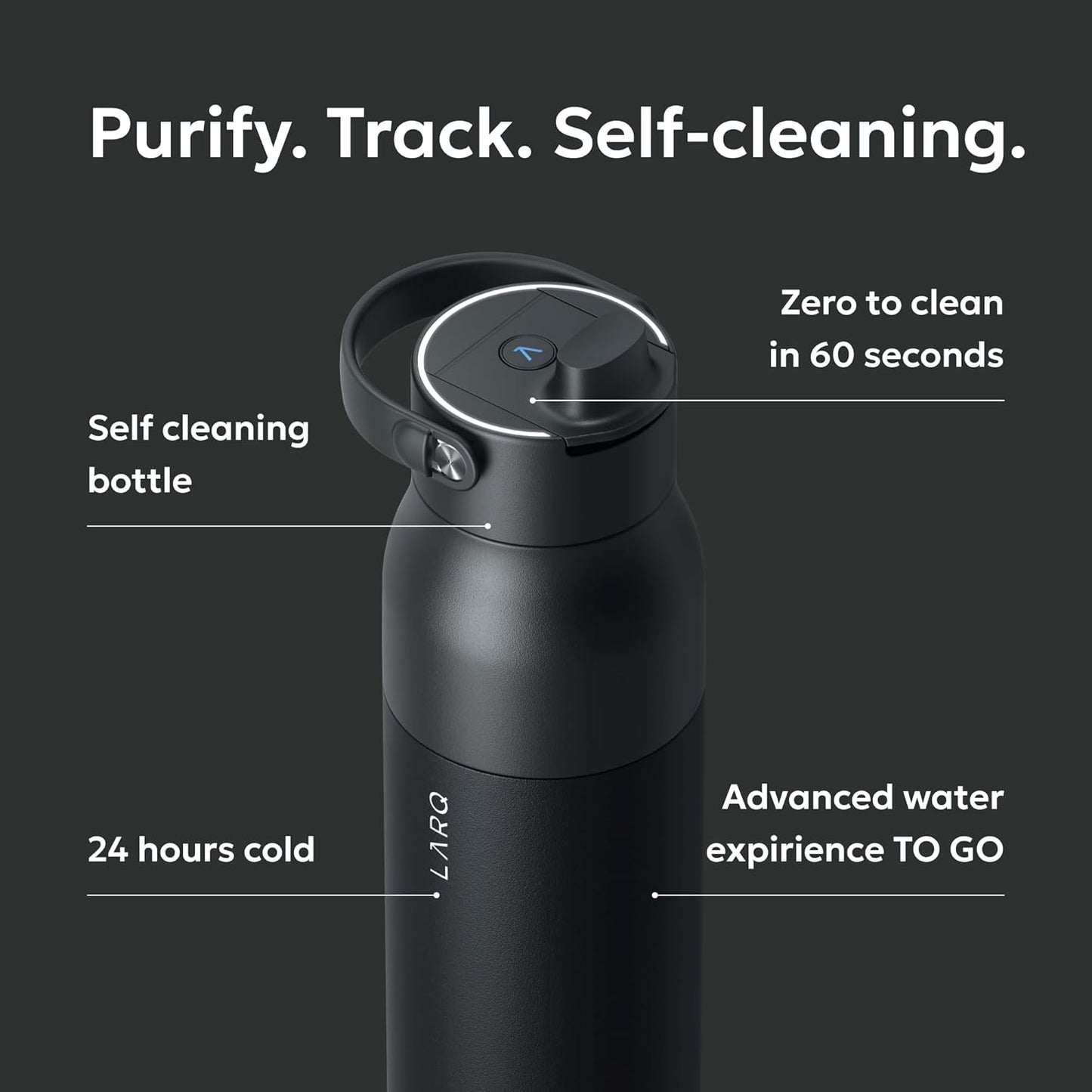 LARQ PureVis 2 Self Cleaning Water Bottle - UV Water Purifier with Filter Straw, Smart App Hydration Tracking, Insulated Stainless Steel
