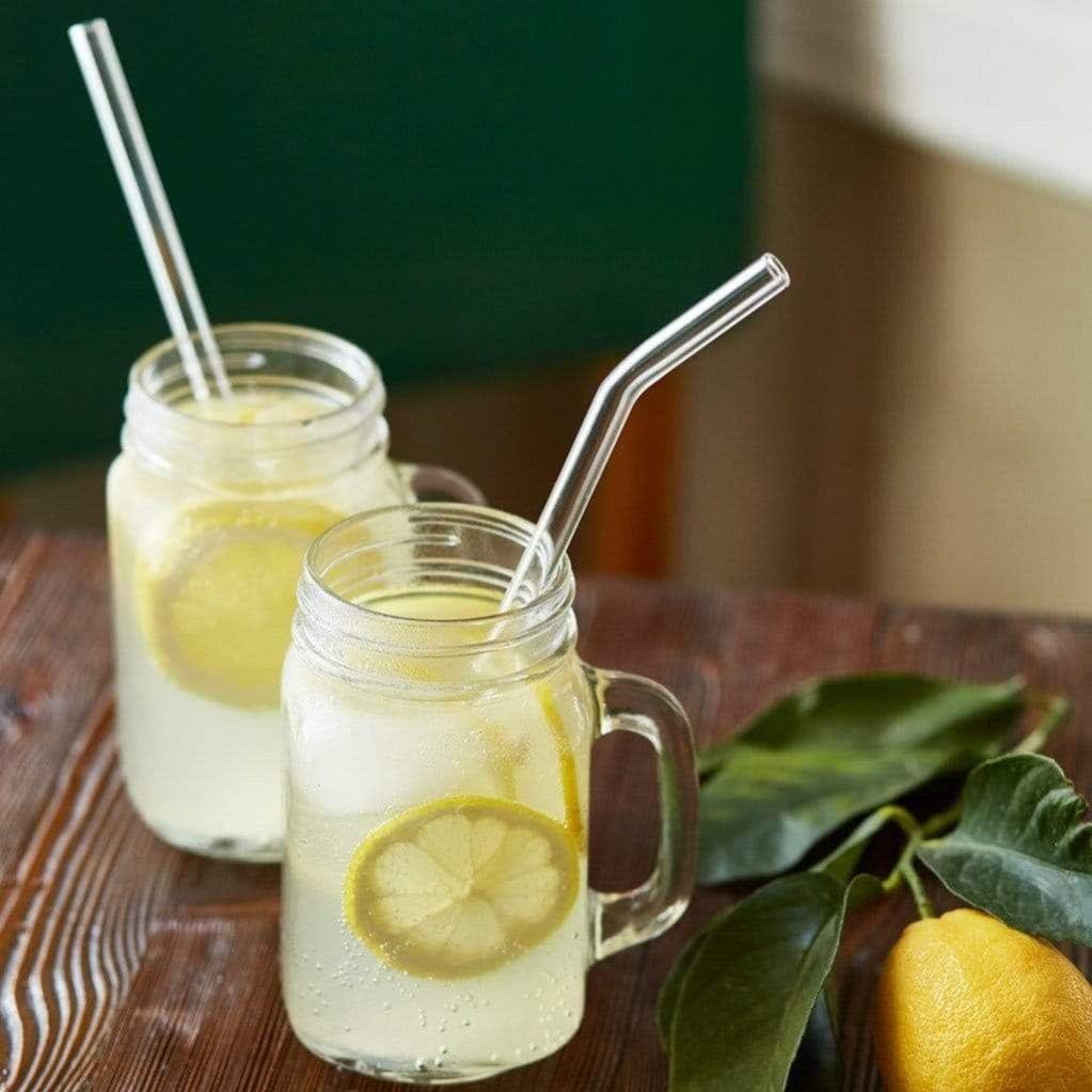 Halm Glass Straws - 6 Long 12 inch Bent Stanley Cup Replacement Drinking Straws + Plastic-Free Cleaning Brush - Perfect for Bottles & Quencher - Made in Germany - Dishwasher Safe - Eco-Friendly