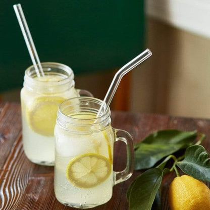 Halm Glass Straws - 6 Long 12 inch Bent Stanley Cup Replacement Drinking Straws + Plastic-Free Cleaning Brush - Perfect for Bottles & Quencher - Made in Germany - Dishwasher Safe - Eco-Friendly