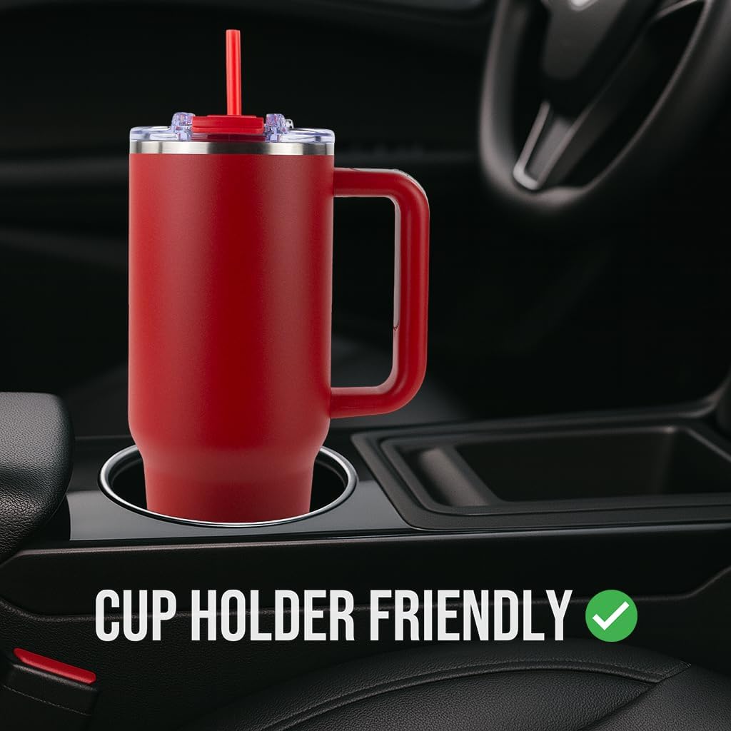 Hogg Big Swig 40 oz Tumbler with Handle and Straw - Red, 40oz Insulated Stainless Steel, Water Tumbler with Straw, Water Cup with Handle, Versatile Leak Proof Lid