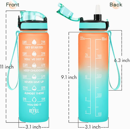 Enerbone Water Bottle, Leakproof BPA & Toxic Free, Motivational Water Bottle with Times to Drink and Straw, Fitness Sports Water Bottle with Strap for Office, Gym, Outdoor Sports