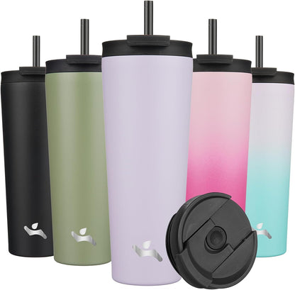 Konokyo 30 OZ Insulated Tumbler with Lid and 2 Straws Stainless Steel Water Bottle Vacuum Travel Mug Coffee Cup,Pastel Sunset