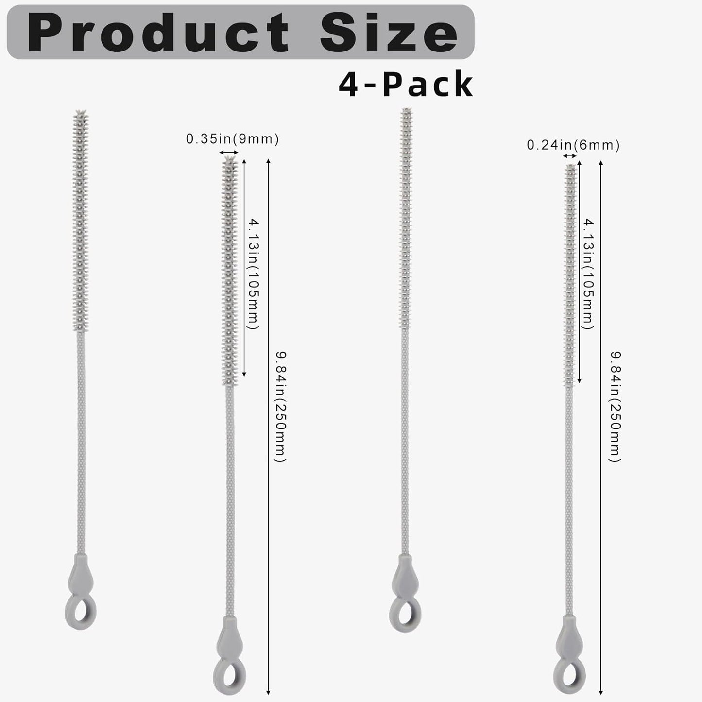 Silicone Straw Cleaner Brush, 4Pcs Reusable Straw Brush Set with Extra-Long Design for Cleaning Thin Metal Straws and Wider Milkshake Straws （6mm+9mm Pink)