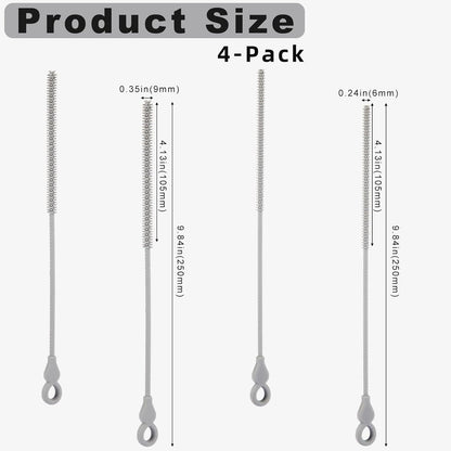 Silicone Straw Cleaner Brush, 4Pcs Reusable Straw Brush Set with Extra-Long Design for Cleaning Thin Metal Straws and Wider Milkshake Straws （6mm+9mm Pink)