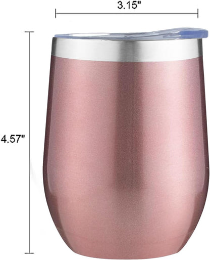 MEZMUT 12 Oz Insulated Wine Tumbler with Lid Double Wall Vacuum Stainless Steel Wine Glass Coffee Mug Insulated Tumbler Cup for Champaign, Cocktail, Beer (Black, 1 Pack)